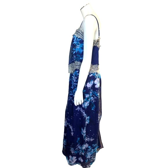 Twelfth Street by Cynthia Vincent Small Navy Floral Silk Maxi Dress Coastal Chic - Picture 3 of 16